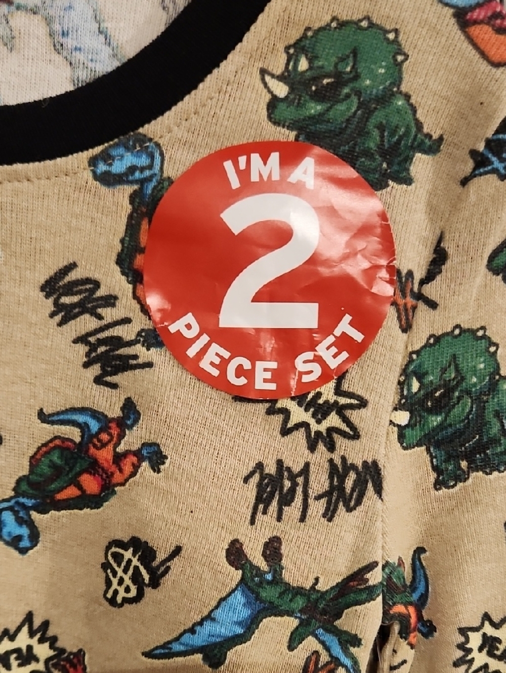 Kids Pajamas - 2pc. Beige Dino Print Long Sleeve Pajama Set - Picture 3 of 7